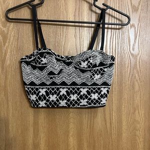 Ecote black & white embroidered bustier top